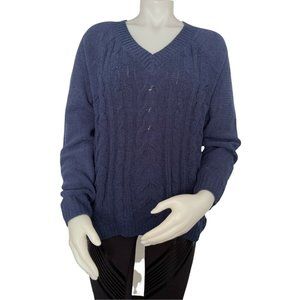 🌹Women’s Sweater Size L Arizona Jean Co Sweater V neck Cable Knit Medieval Blue